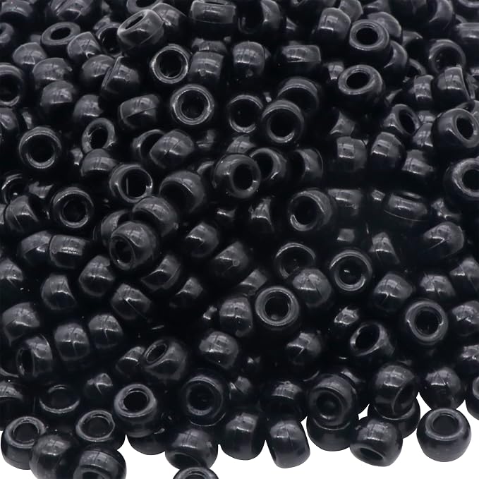 1000Pcs Pony Beads Bracelet 9mm Black Plastic Barrel Pony Beads by Auvoua