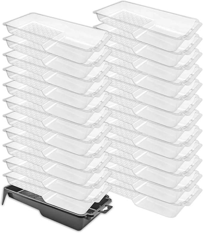 Great Andrew 24-Pack 4 Inch Paint Tray and Liners - 23 Pcs Disposable Plastic Paint Roller Tray Liners with 1 Pcs Paint Tray - Small Paint Pans for Walls, DIY Painting Projects