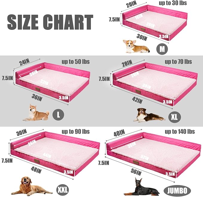 Patas Lague Orthopedic Dog Bed Medium Size Dog 30''X20'', Waterproof L Bolster - Image 5