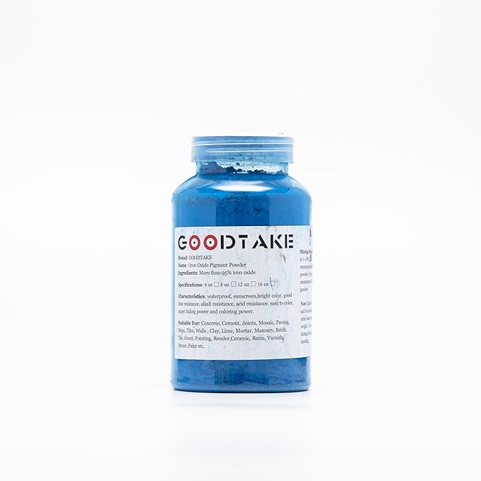 GOODTAKE Concrete Pigment, Blue Iron Oxide Pigment Powder, Concrete Cement Dye Color Pigment for Brick, Tile, Clay, Lime, Mortar, Grout, Plaster, Paint, Bath Bombs Coloring Powder (Blue, 12 oz)