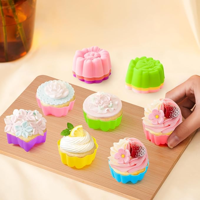 R HORSE 42 Pack Silicone Molds Cupcake 2 Inch Mini Size Multi Flower-Shaped - Image 2