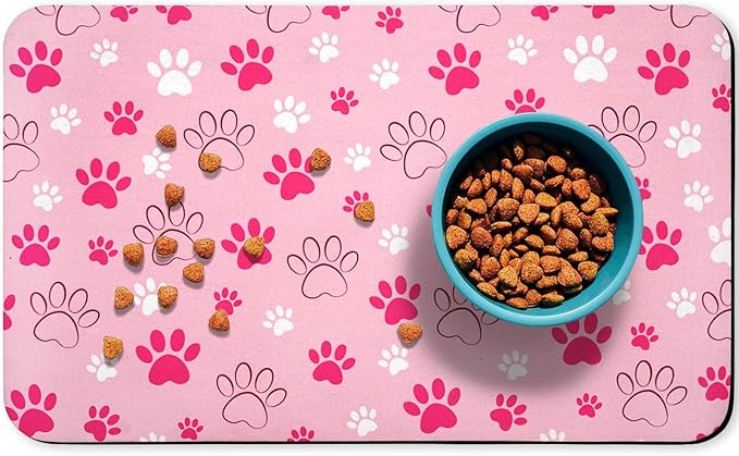 Dog Food Mat, Absorbent Water Bowl Mats Cat Pet Feeding Placemats Pink 24 * 32 by Zoeeya
