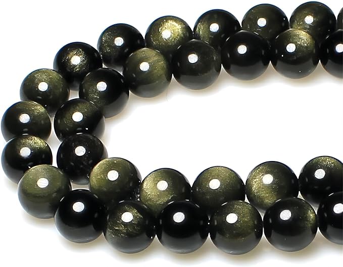 MJDCB 5A Natural Stone Beads Gold Obsidian Round Loose Beads by MJDCB