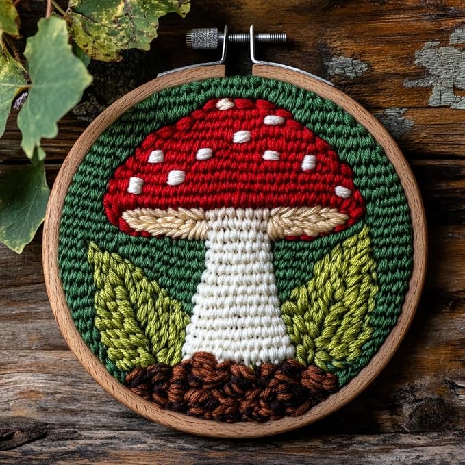 DIY Punch Needle Kits Red Mushroom by Unknown