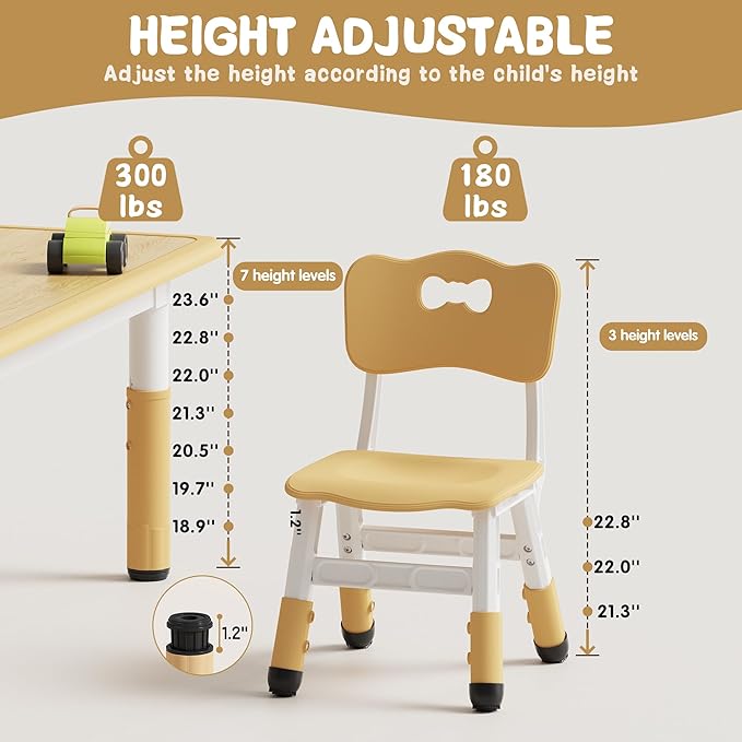 Brelley Height Adjustable Toddler Table and 4 Chairs Set, Graffiti Desktop - Image 3