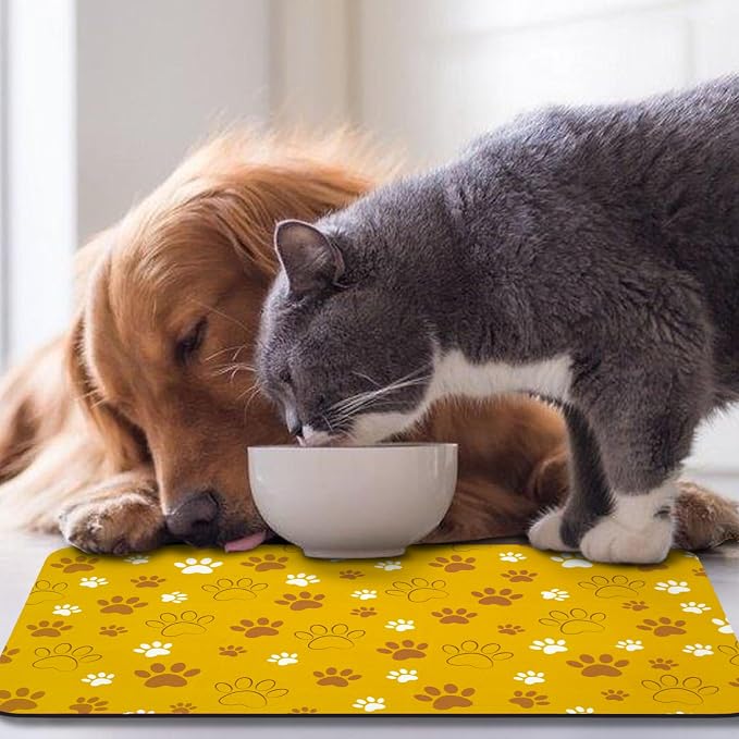 Dog Food Mat, Absorbent Water Bowl Mats Cat Pet Feeding Placemats Yellow 17 * - Image 7