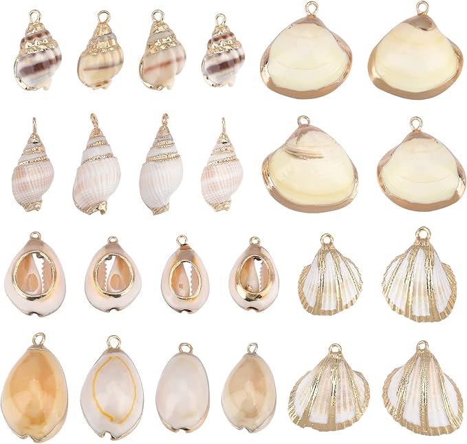 SUNNYCLUE 1 Box 24Pcs 6 Style Electroplate Spiral Seashells Charm Craft Charms by SUNNYCLUE