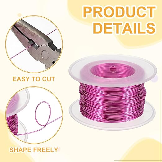 uxcell 20 Gauge / 0.8mm Anodized Aluminum Wire for Jewelry Craft Making, 102 Feet Bendable Flexible Wire for DIY Home Decor Gardening Sculpture, Rose Red