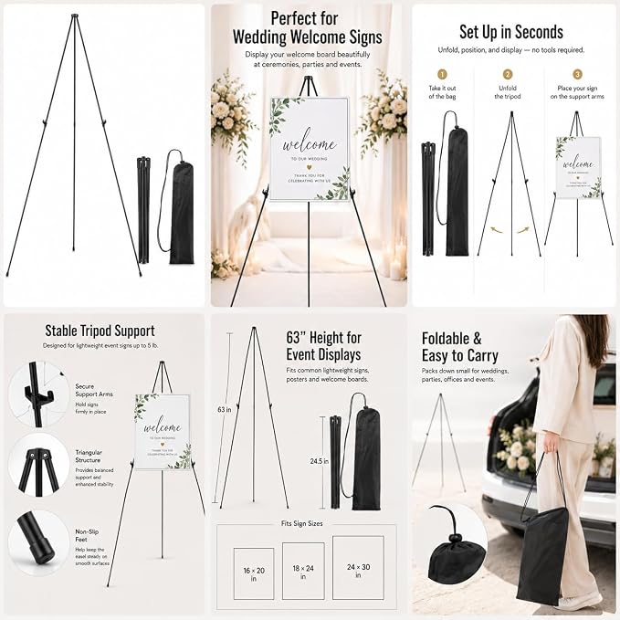 RRFTOK 63 Inch Easel Stand for Sign, Poster Stand and Wedding Sign | - Image 6