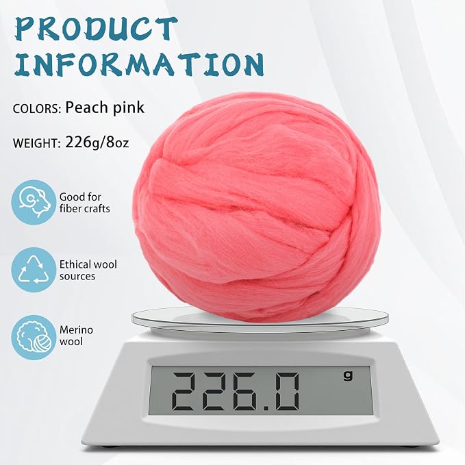 8 OZ Premium Merino Wool Roving, Soft Needle Felting Core Wool, Carded Felting - Image 2