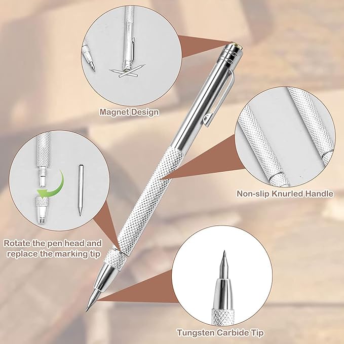 4 Pcs Tungsten Carbide Etching Tool with 20 Replacement Tips, Aluminium Carbide Engraving Pen With Clip, Metal Engraving Tool for Glass Ceramics and Hardened Steel Sheet