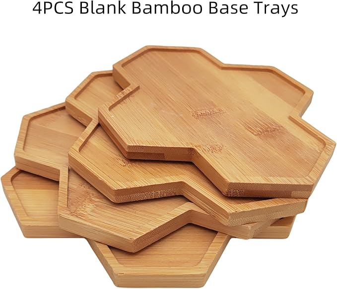 4PCS Mosaic Bamboo Coasters for Crafts, Blank Base Trays, Drinking Cup Coaster - Image 3