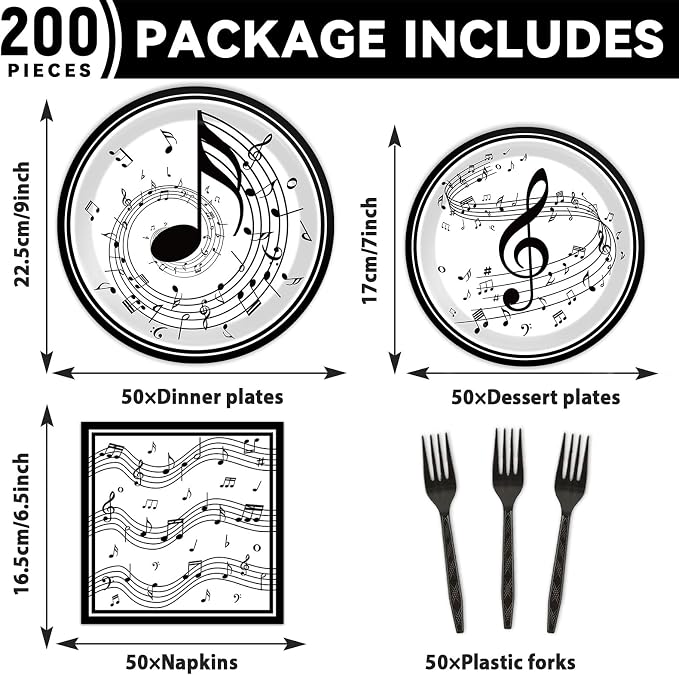 200Pcs Musical Note Plates Napkins Music Notes Themed Party Tableware Set Baby - Image 2