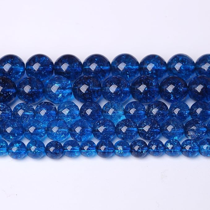 45pcs 8mm Natural Blue Crystal Crackle Quartz Stone Round Loose Beads for Jewelry Making DIY Bracelets Necklaces Energy Healing Stone Beads 15" (8mm, Blue Crackle Quartz)