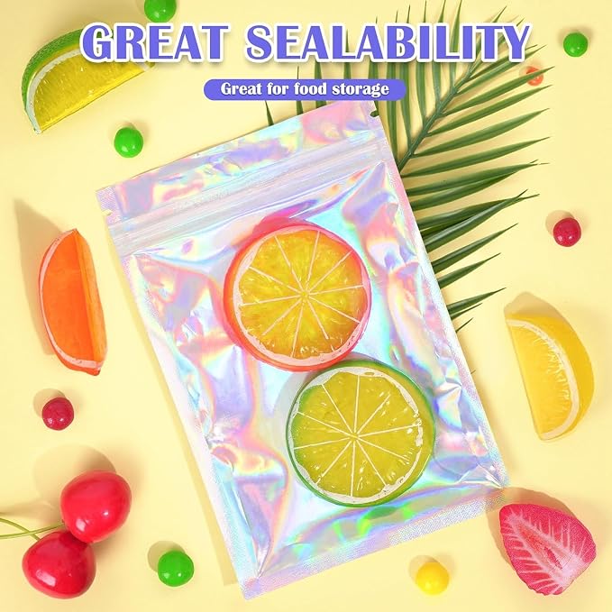 JETMORE 300 Pcs 5.5x7.9in Mylar Bags, Smell Proof Bags Foil Pouch, Holographic - Image 3