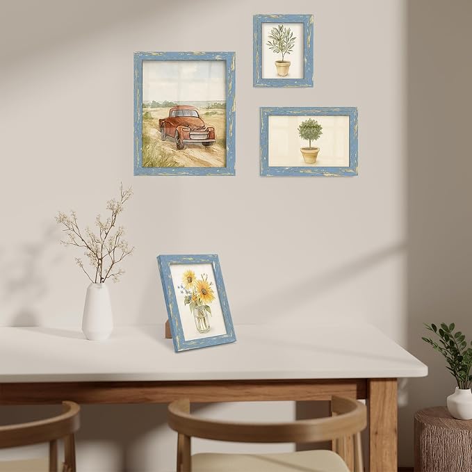 puthiac 4x6 Rustic Farmhouse Picture Frame, Denim Blue, 1 Pack | Distressed MDF - Image 6