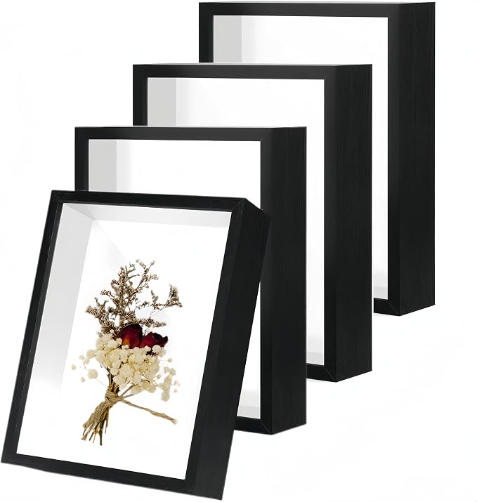 HD Glass Wooden Black Hollow Photo Frame, 4x6 Shadow Box Frame, Seashell by CROISSANT