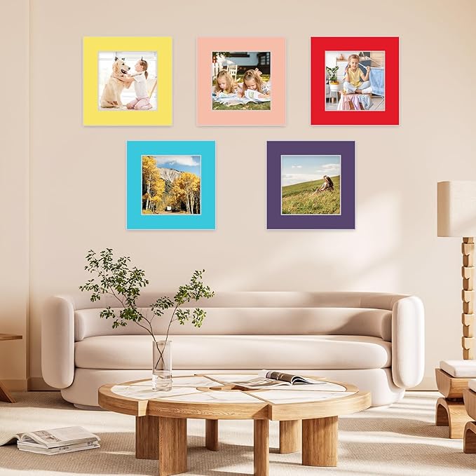 15 Pack 12x12 Picture Mats, Mixed Colors Frame Mattes for 8x8 Pictures Photo Frame Mat Core Bevel Cut Mat Board Show Kit for Photos, Prints, Artworks