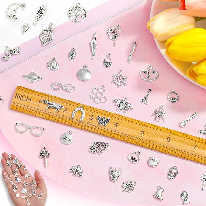 400 Pcs Silver Charms for Jewelry Making, Wholesale Bulk Lots Tiny Assorted - Image 4
