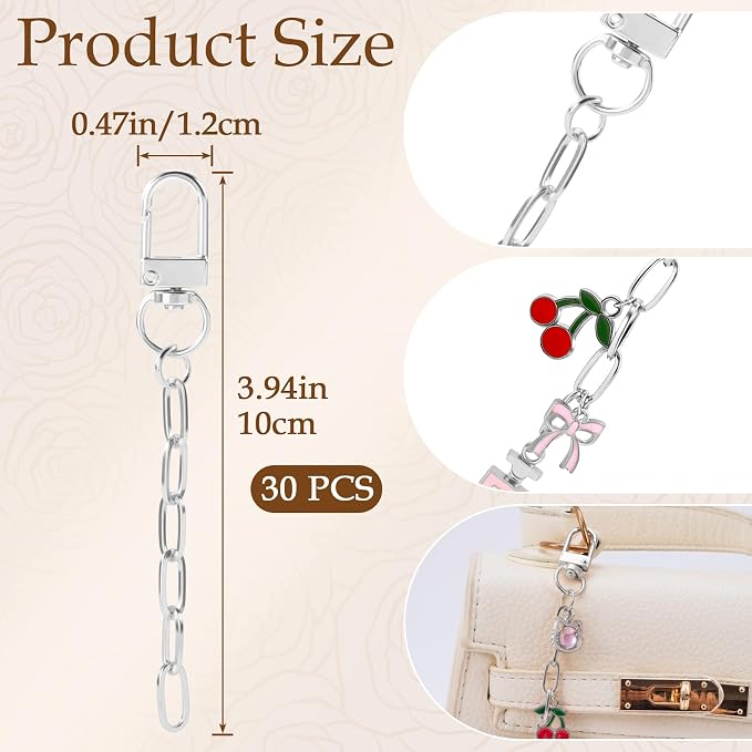 Hzopcw 30pcs Silver Keychain Making Kit, Key Ring Swivel Snap Hook Chains - Image 2