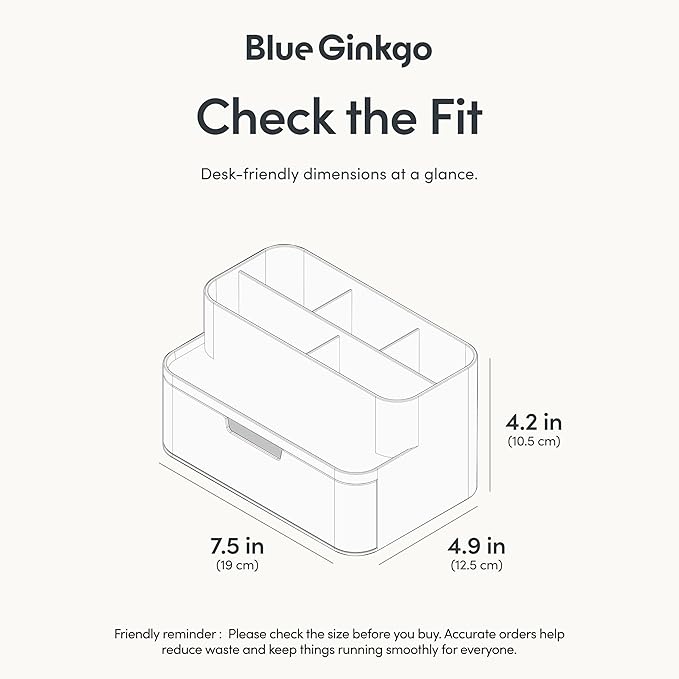 BLUE GINKGO Compact Desk Organizer – Small 5-Compartment, Half Drawer Storage – - Image 3