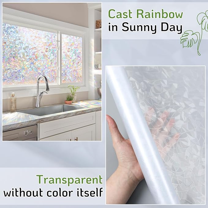 LUTE Rainbow Window Privacy Film, Stained Glass Cling, 23.6" x 157.4" | 3D - Image 3