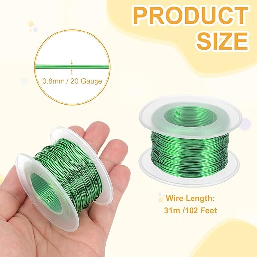 uxcell 20 Gauge / 0.8mm Anodized Aluminum Wire for Jewelry Craft Making, 102 Feet Bendable Flexible Wire for DIY Home Decor Gardening Sculpture, Green