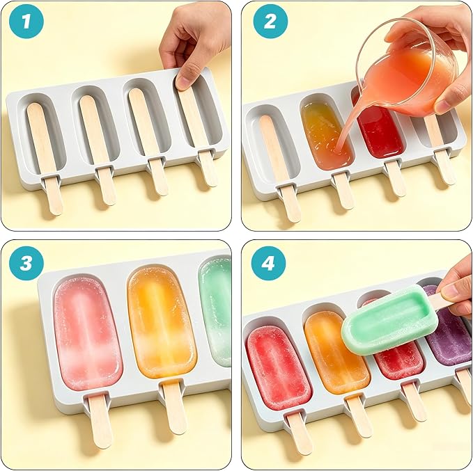 Popsicles Molds, Reusable Silicone Ice Pop Cream Cakesicle Maker Mold 4 Cavities - Image 5