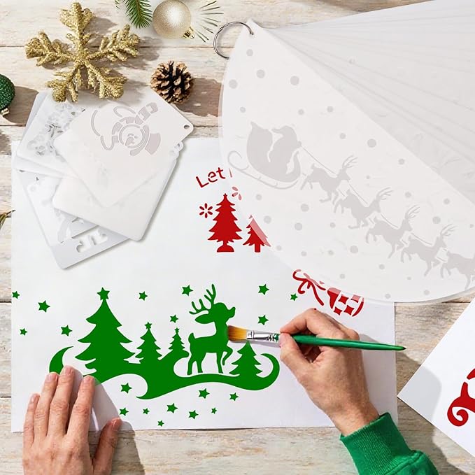 14Pcs Larger Christmas Stencils for Painting On Wood Reusable Xmas Stencils Set Holiday Templates for DIY Crafts Home Decor Art Projects