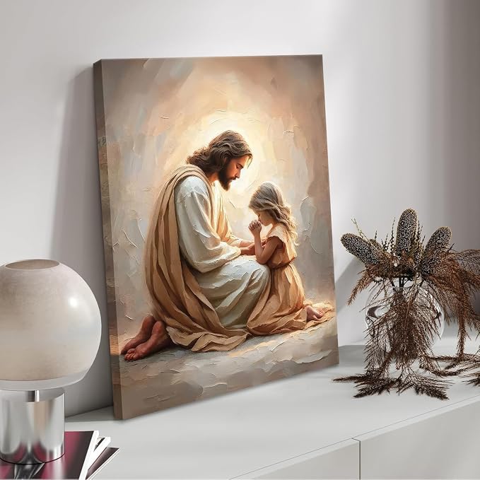 CYPQPCUH Jesus Praying with Girl Wall Art Canvas Print, 16x24in | Wrapped Canvas - Image 6