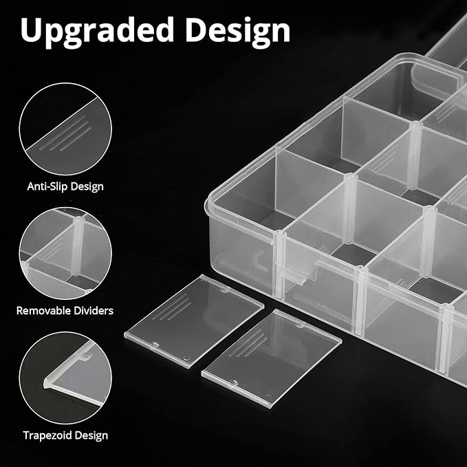 18 Grids Plastic Organizer Box with Dividers, Clear Compartment Container Storage for Beads Crafts Jewelry Fishing Tackles, Size 7.9 x 6.2 x 1.2 in