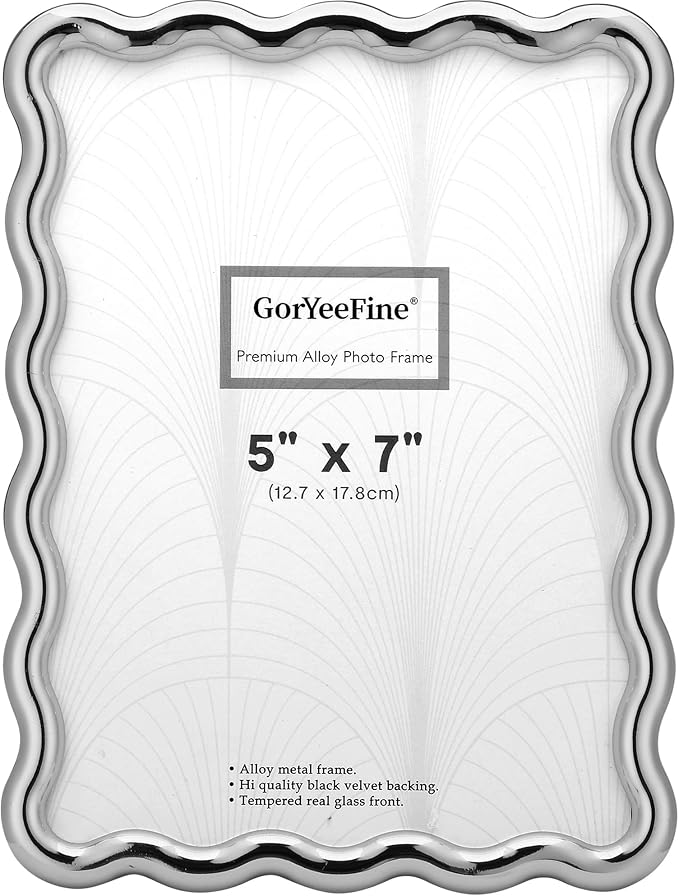 Silver 5x7'' Wave Design Photo Frame, High-End Heavy Duty Metal Picture Frames by GorYeeFine