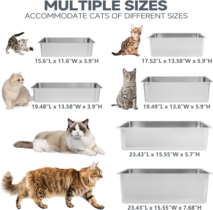 Kirecoo Stainless Steel Cat Litter Box, Large Metal High Sided Cat Pan Box - Image 7