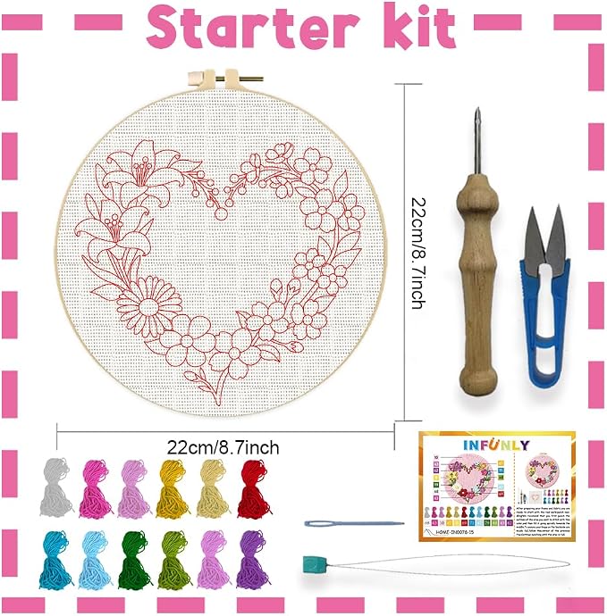 INFUNLY Punch Needle Kit for Beginners Adults Heart Floral Punch Needle Kits - Image 2