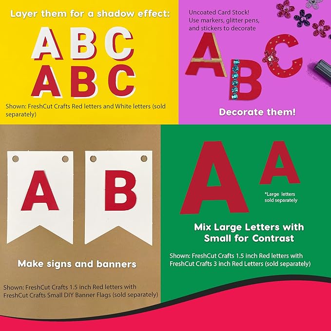 FreshCut Crafts 636 Pcs 1.5 in. Red Bulletin Board Letters & Numbers, Capital Alphabet, Numbers, Punctuation, US Made Card Stock Punch Out Letters for Posters, Bulletin Boards, Classroom