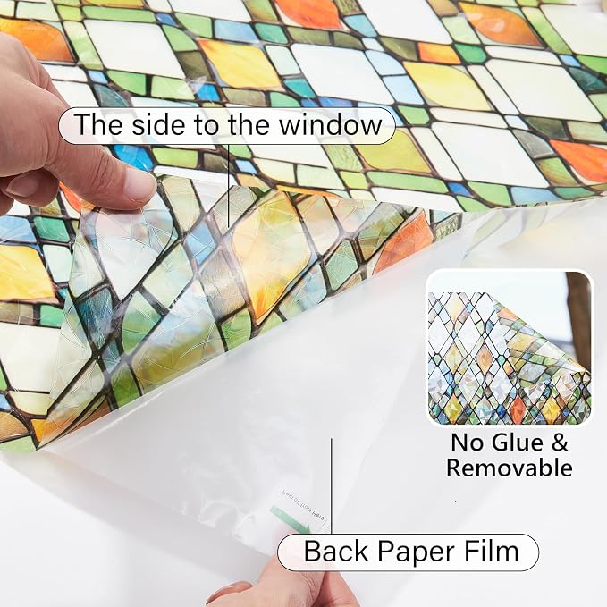 Window Privacy Film Stained Glass 35.4" x 157.4" Rainbow | Static cling – no - Image 5