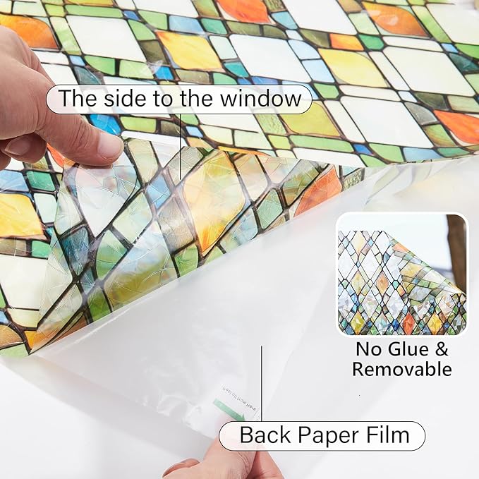 Window Privacy Film Stained Glass 29.5" x 78.7" Rainbow | Static cling – no glue - Image 5