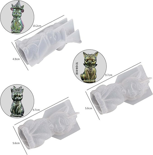 3 Pack Devil Cat Pirate Animal Silicone Candle Soap Mold - Resin Casting Craft Supplies