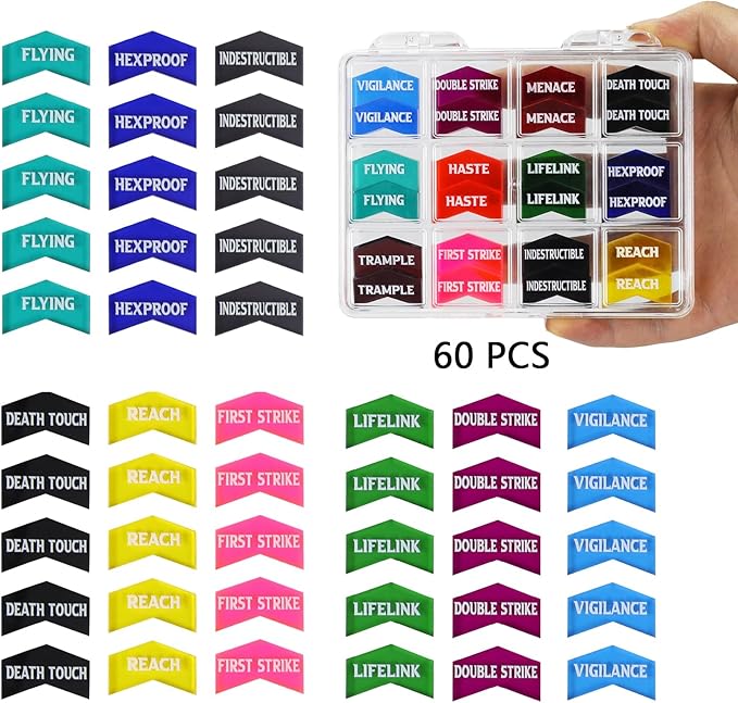 108PCS MTG Tokens & 12mm MTG Dice Set for Magic Card, Keyword Token Life Counters Dice with Box, Compatible with Magic CCG Card Gaming Accessories