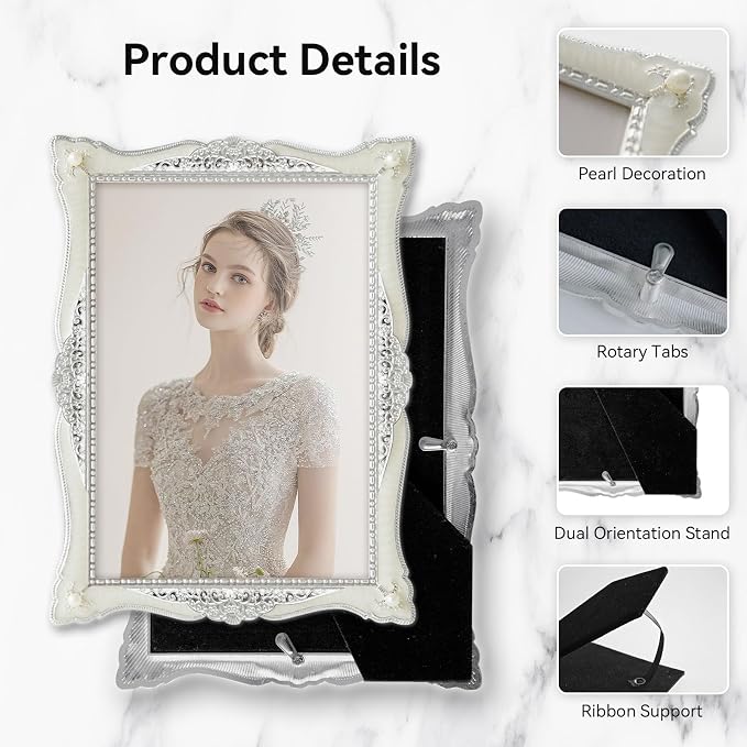 DIKAR 5x7 Vintage Picture Frames, Retro Silver Baroque Photo Frame - Image 5