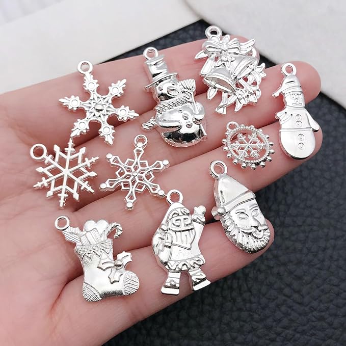 WOCRAFT 60pcs Bright Silver Christmas Bracelet Charms - Image 2