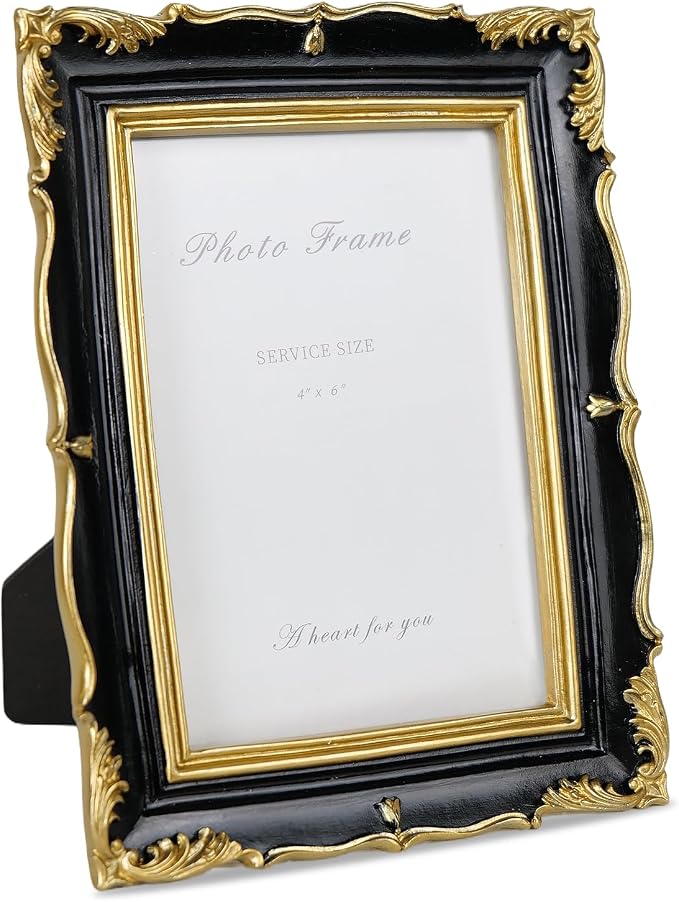 Cuspin 4x6 Picture Frame Black and Gold Frames, Ornate Textured Hand-Crafted by Cuspin