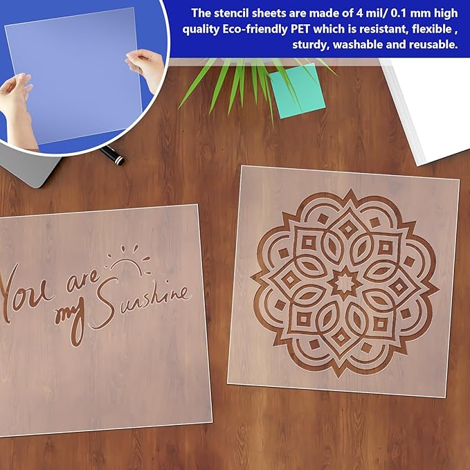 FSWCCK 30 Pcs 4 mil 12 x 12 Inch Translucent PET Blank Stencil Sheets, Mylar Sheets for Stencils, Template Plastic for Quilting Mylar Stencil Sheets, Laser Cutting, Gyro-Cut Tool Template Material