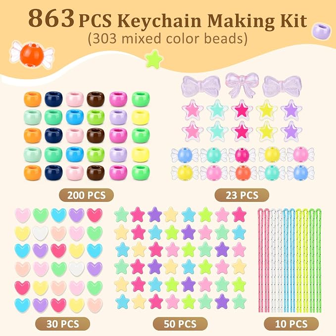 863 Pcs Keychain Making Kit, Alphabet Beads Craft Set - Image 4