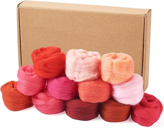 Boutigem 12 Colors 2.11oz Red Wool Roving, Felting Wool - Image 2