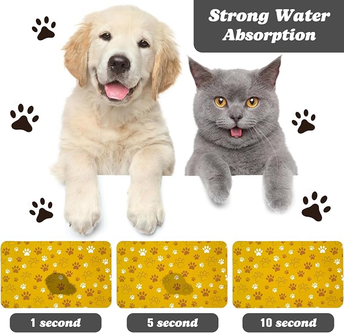 Dog Food Mat, Absorbent Water Bowl Mats Cat Pet Feeding Placemats Yellow 12 * - Image 2