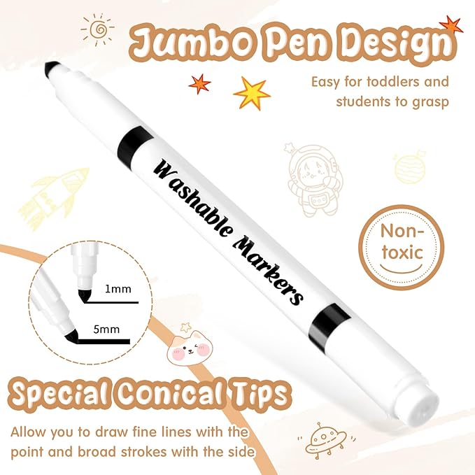 18 Pcs Line Washable Markers Bulk Black Fine Tip Markers Set Coloring Thin Tip Drawing Washable Pen for Kids Art School Classroom Back to School Gender Reveal Party Supplies, Ages 6+