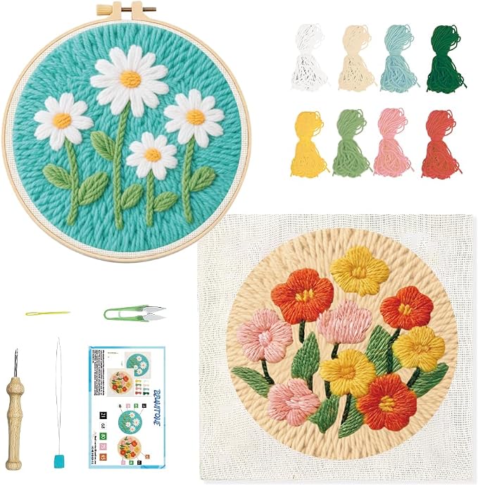 BEUNITONE 2PCS Flower Punch Needle Kit by BEUNITONE