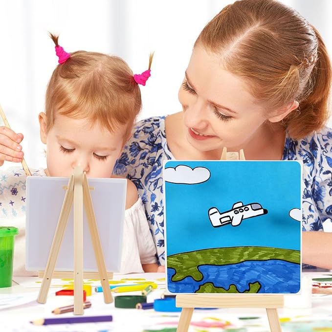 24 Pcs 5 Inch Mini Wood Display Easel, Small Wooden Easel Stand Art Craft Painting Triangle Stand Canvas Holder for Card Artist Photos Tabletop