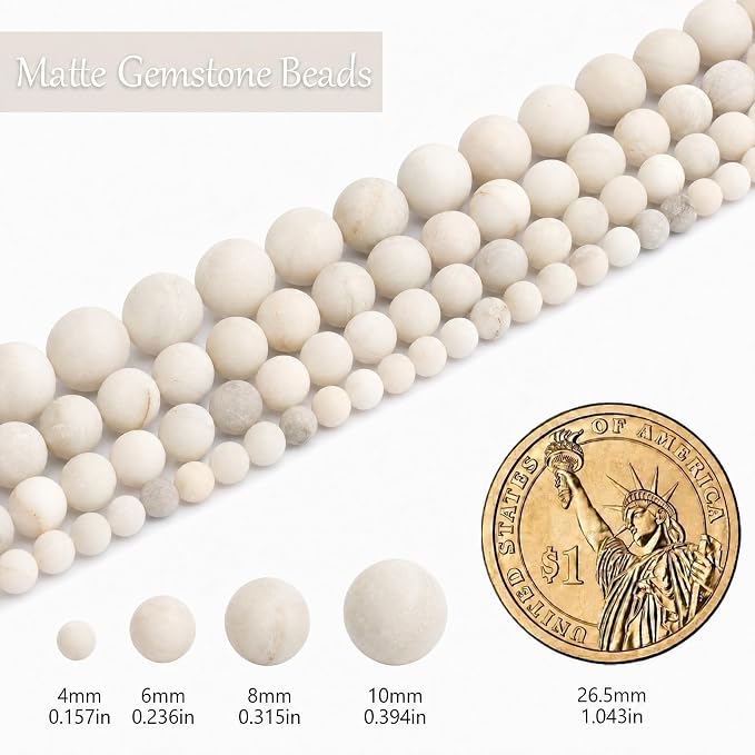 6mm Matte White Quartz Bead, 15-Inch Matte Round Loose Stone Beads - Image 3